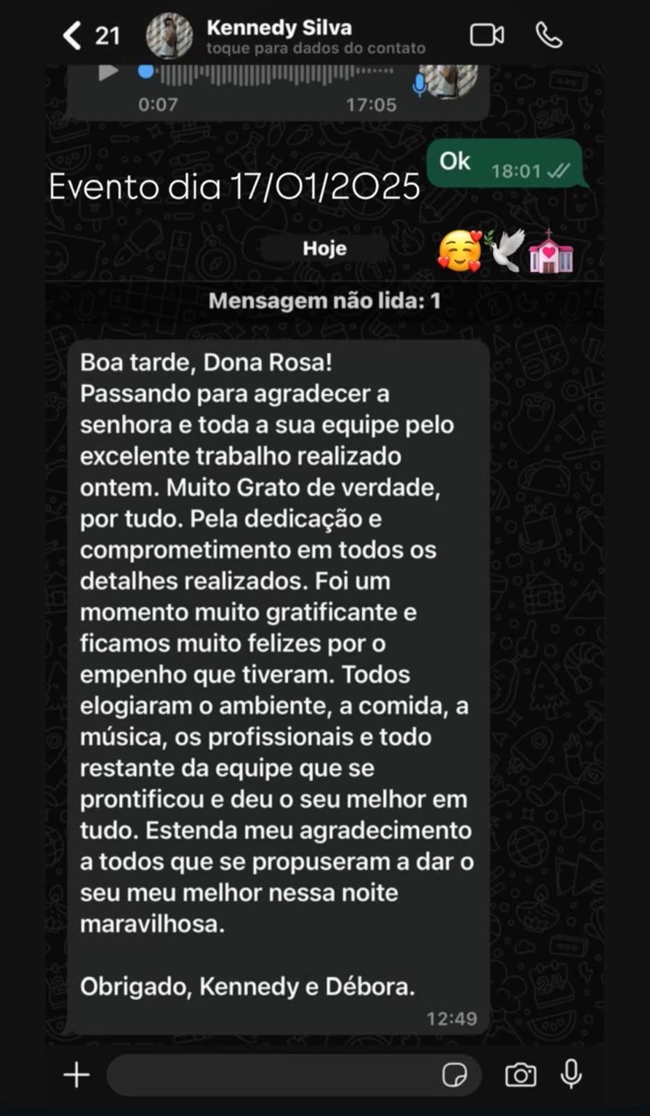 Depoimento de cliente da Rosa Buffet