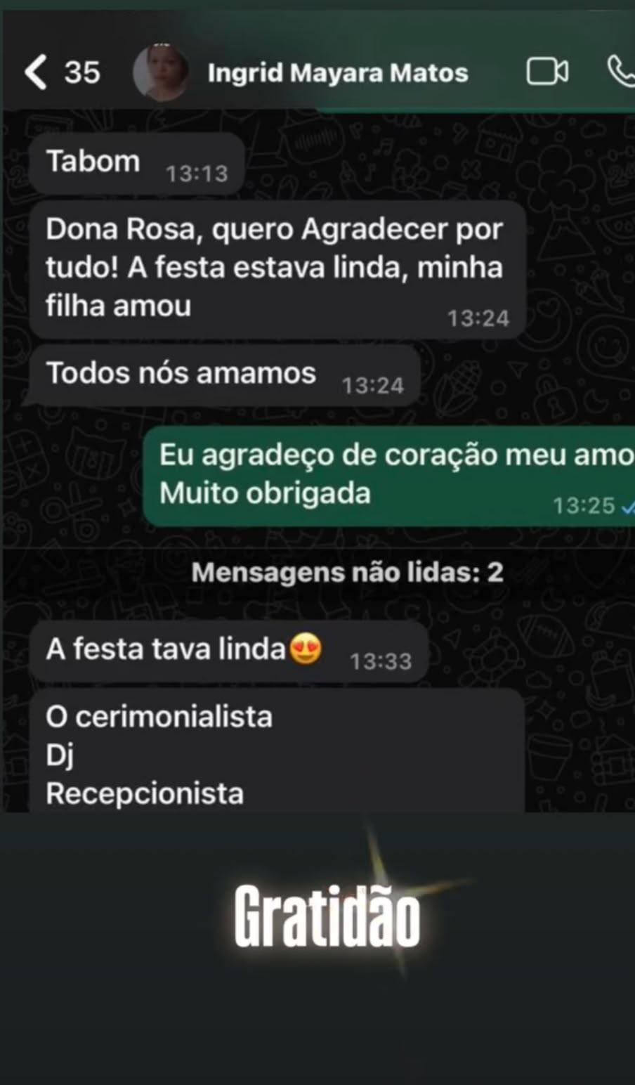 Depoimento de cliente da Rosa Buffet