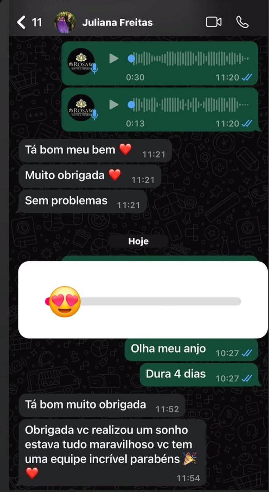 Depoimento de cliente da Rosa Buffet