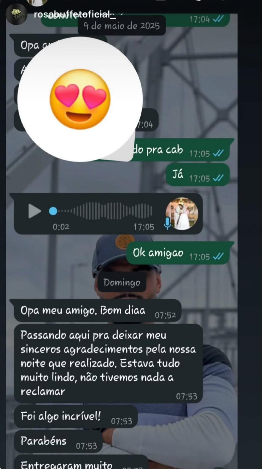 Depoimento de cliente da Rosa Buffet