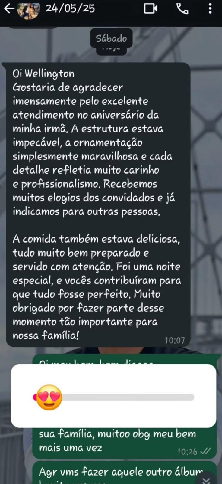 Depoimento de cliente da Rosa Buffet
