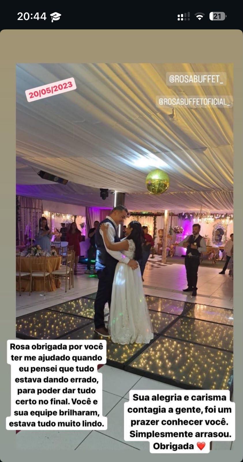 Depoimento de cliente da Rosa Buffet