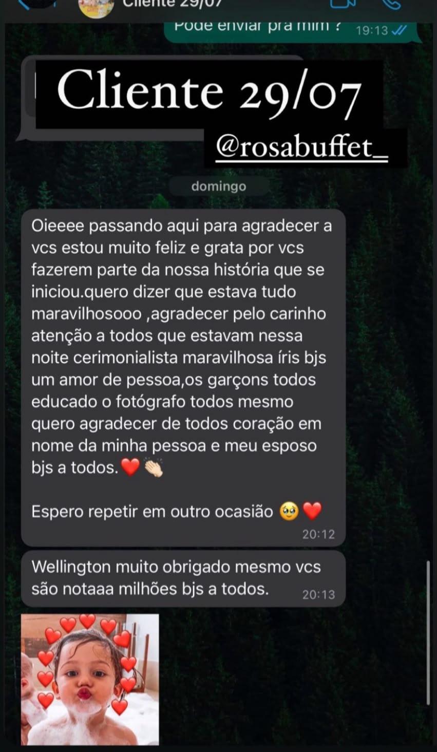 Depoimento de cliente da Rosa Buffet