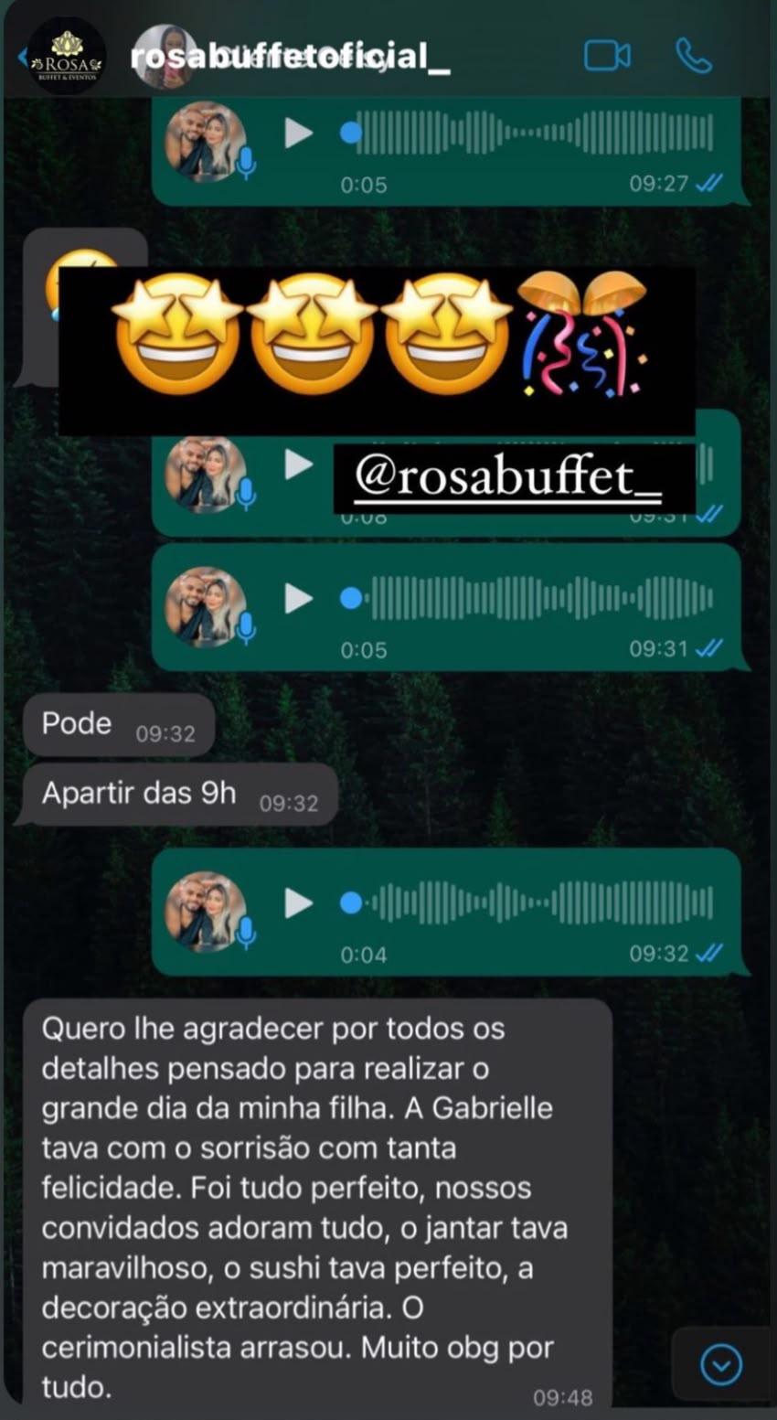 Depoimento de cliente da Rosa Buffet
