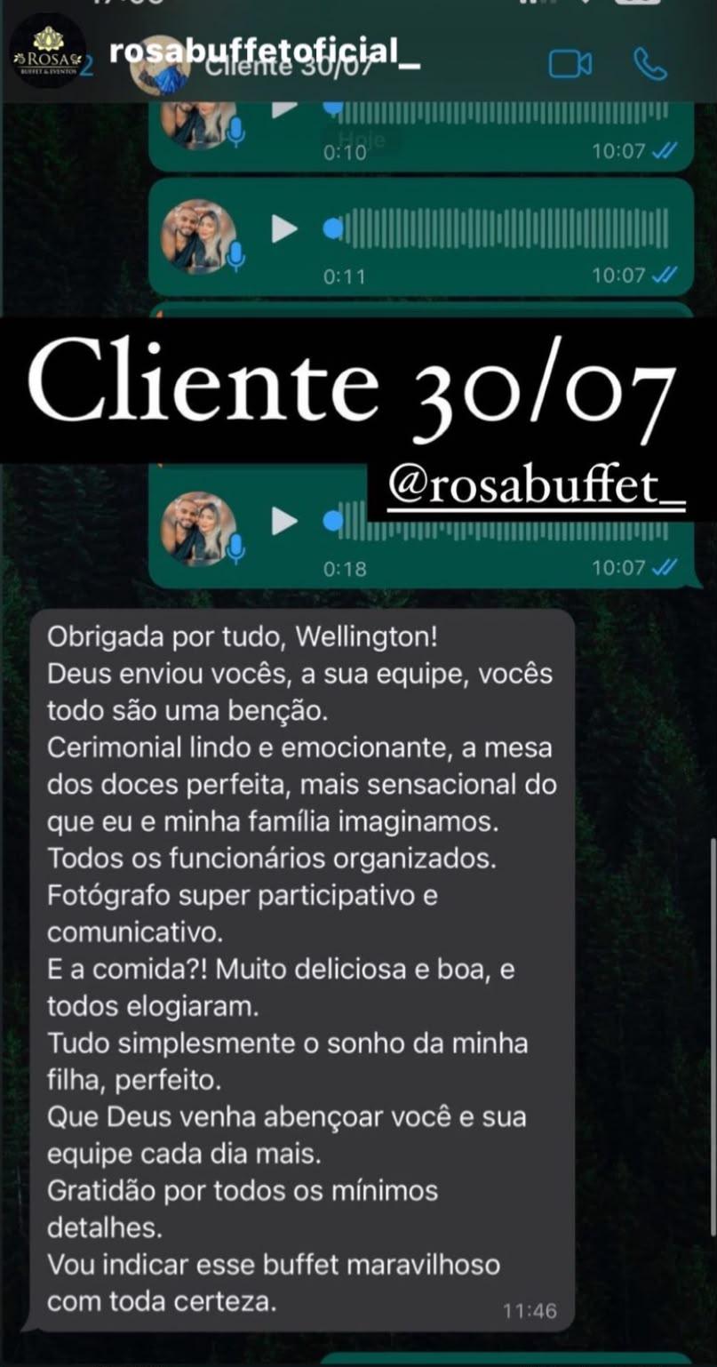 Depoimento de cliente da Rosa Buffet