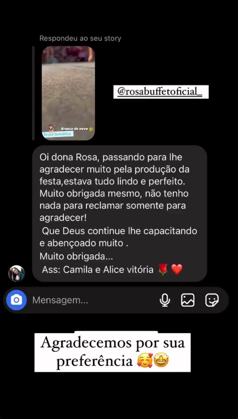Depoimento de cliente da Rosa Buffet